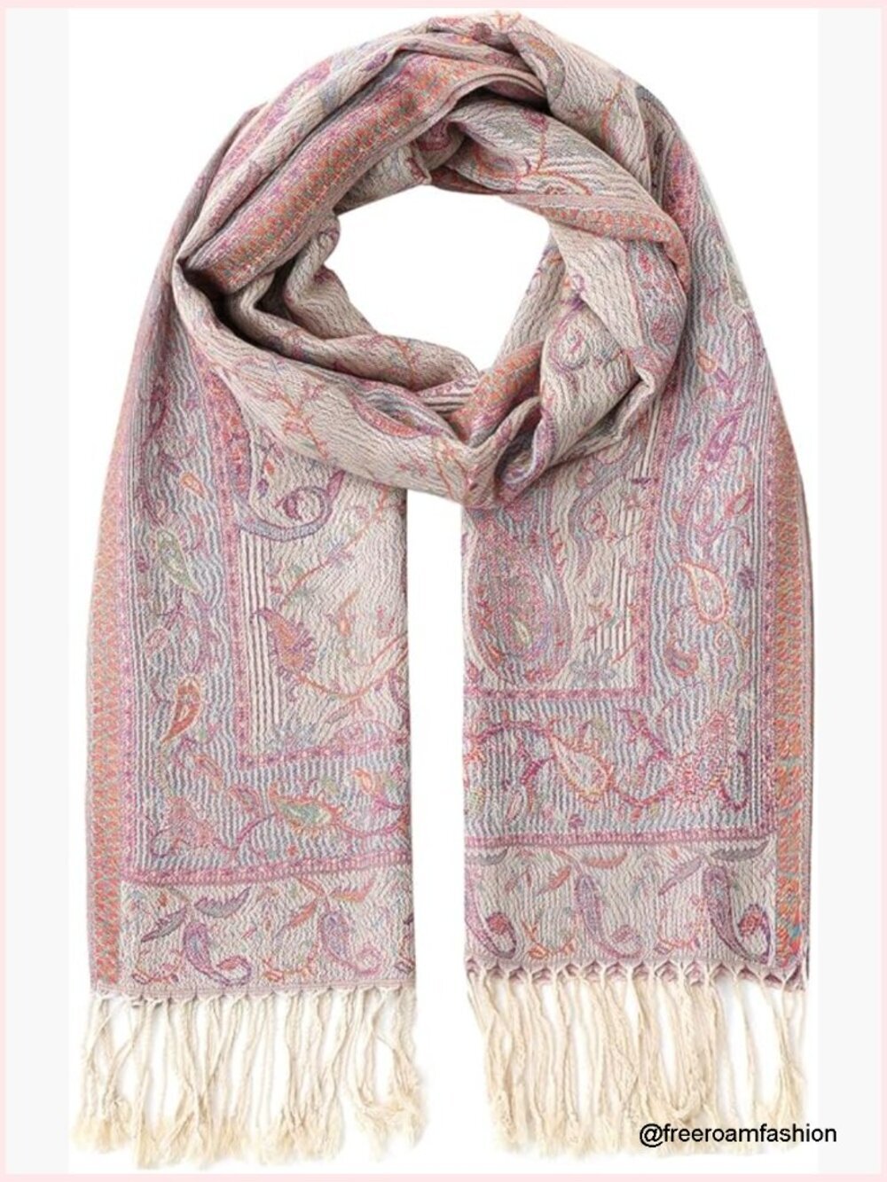 Soft Pashmina Shawl Wrap with Fringes, Lightweight Viscose-Polyester